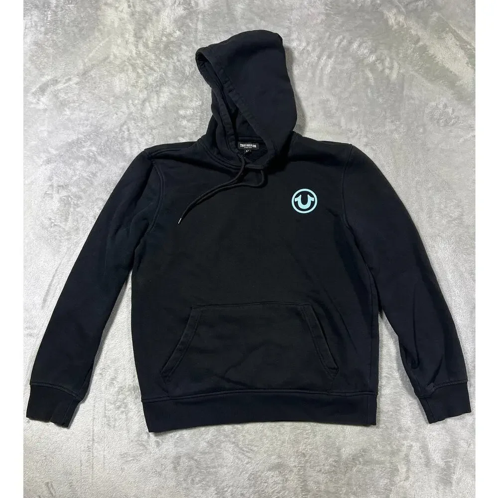 True Religion Black Pullover Hoodie Logo Sweatshirt Mens Medium Streetwear